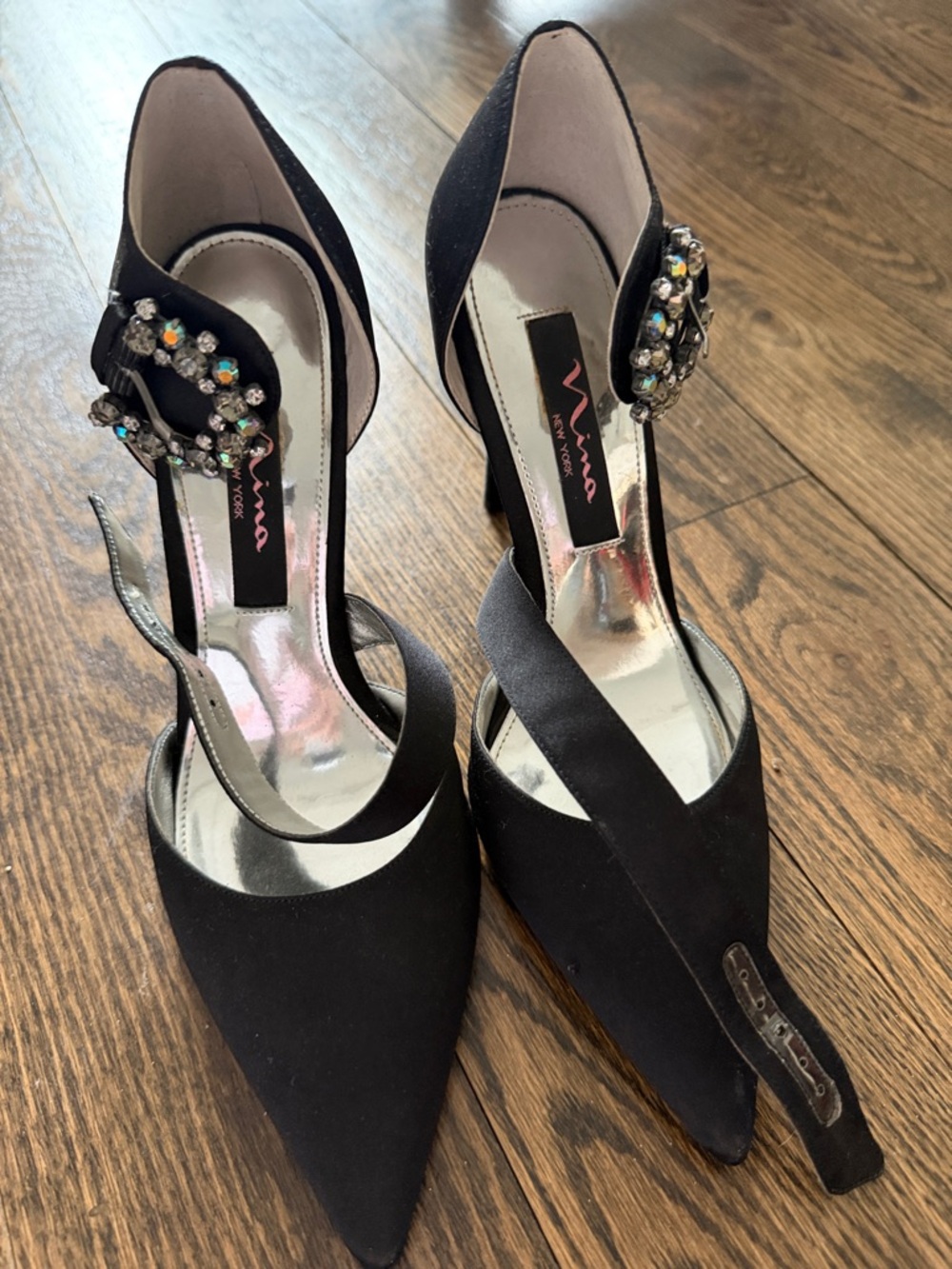 Nina Black Jeweled Pointed-Toe Women's Heels